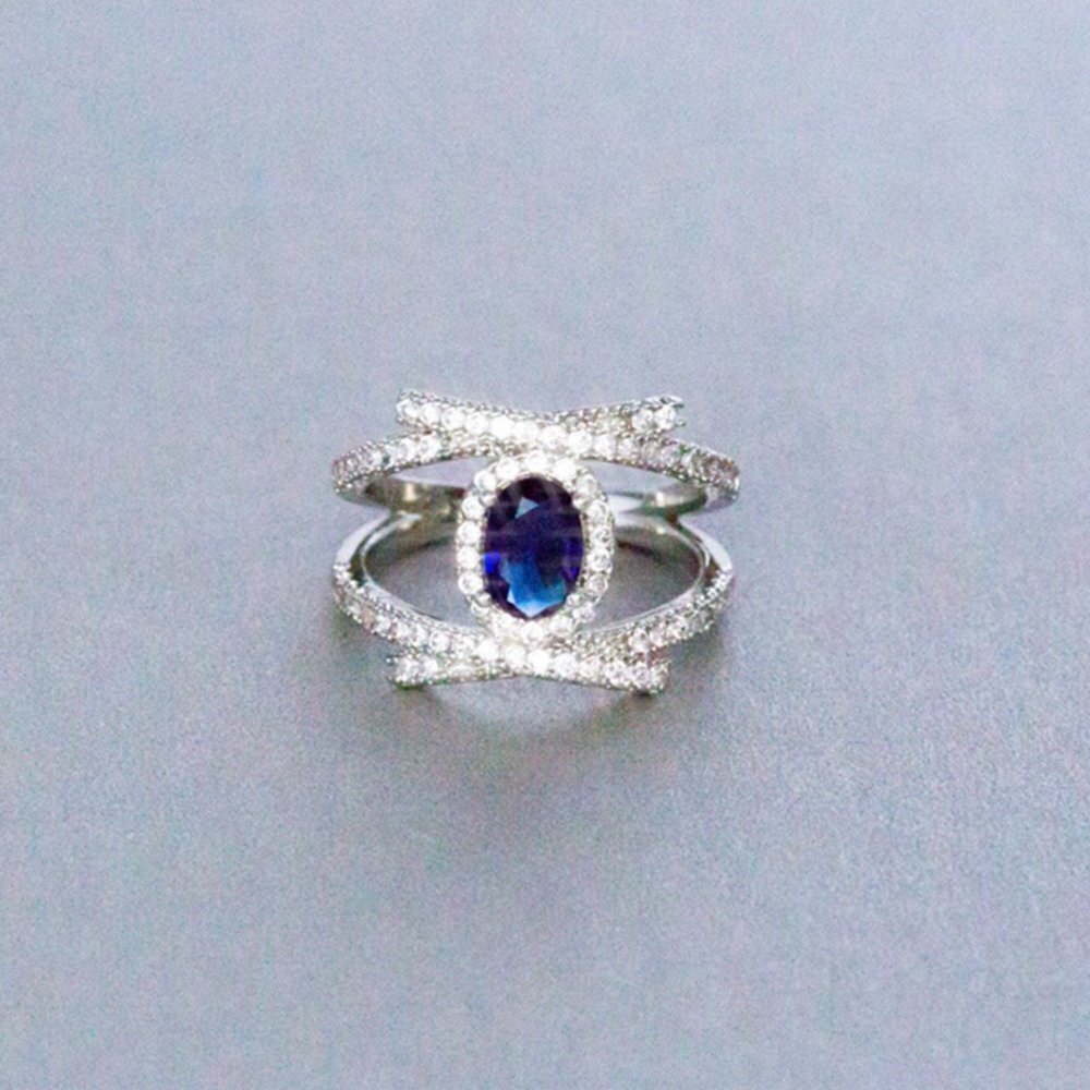 💝 Trendy Fashion Cross Oval Royal Blue Zircon Rings for Women, EVGG1249